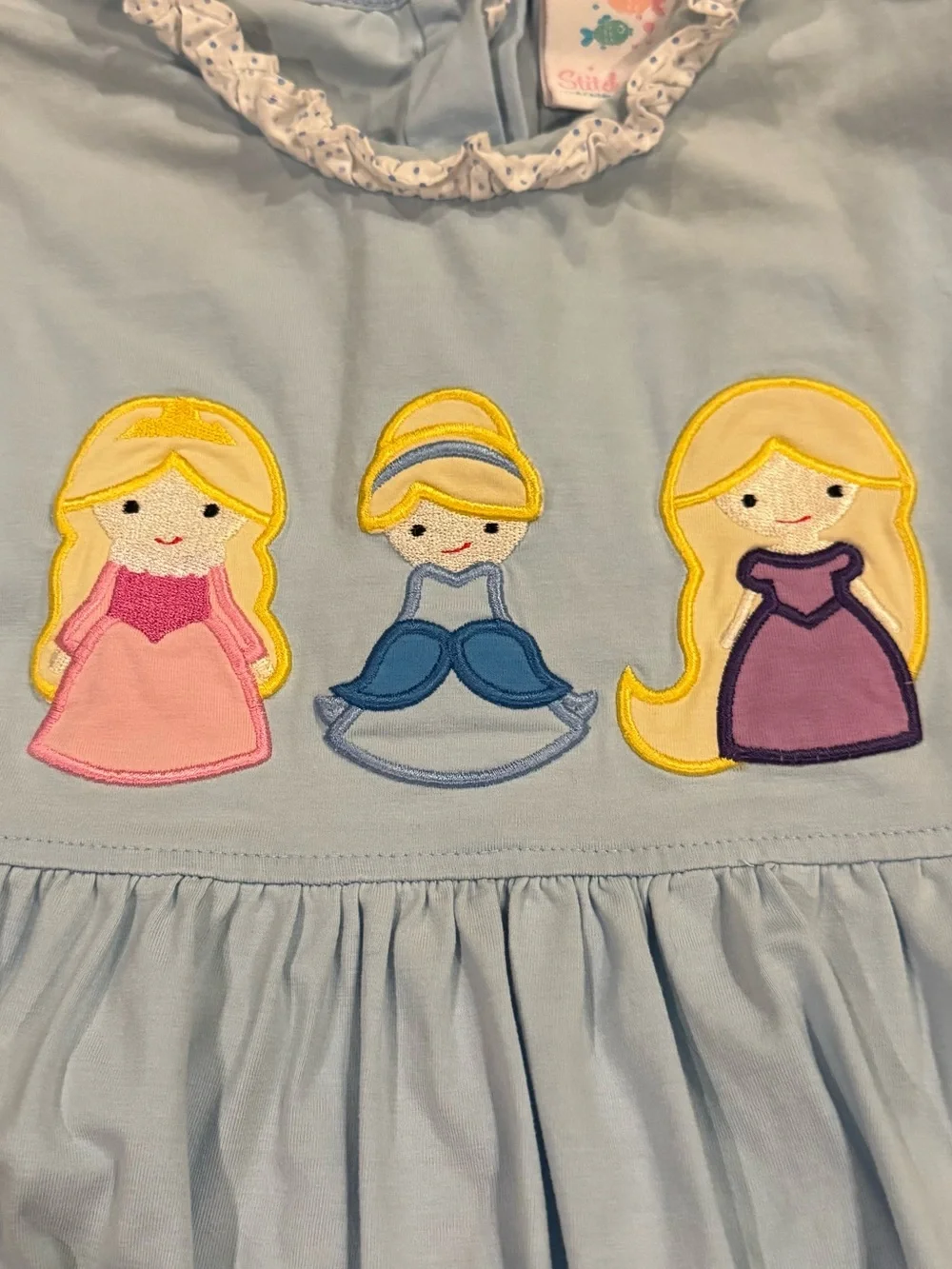 Stitchy Fish Size 6 Disney Princess Applique Ruffle Dress Blue